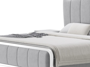 White Upholstered Bed with Headboard Modèle 3D