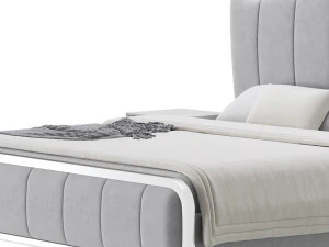 White Upholstered Bed with Headboard 3D Model