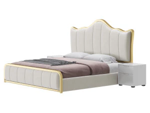 White Upholstered Bed with Headboard 3D Model