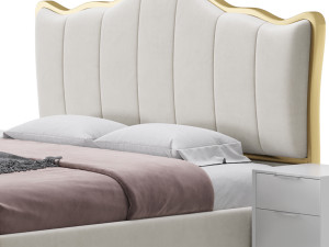 White Upholstered Bed with Headboard Modèle 3D