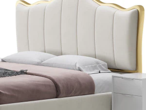 White Upholstered Bed with Headboard 3D Model