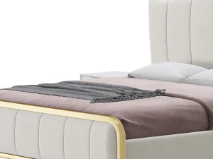 White Upholstered Bed with Headboard 3D Model
