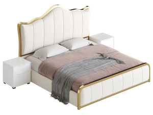 White Upholstered Bed with Headboard Modèle 3D
