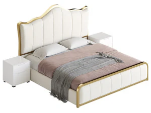 White Upholstered Bed with Headboard 3D Model