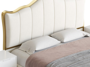 White Upholstered Bed with Headboard Modèle 3D