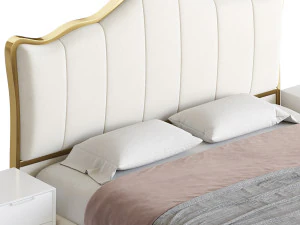 White Upholstered Bed with Headboard 3D Model