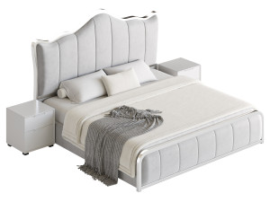 White Upholstered Bed with Headboard Modèle 3D