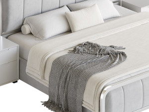White Upholstered Bed with Headboard Modèle 3D