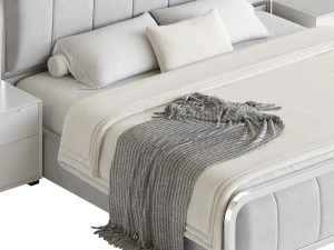 White Upholstered Bed with Headboard 3D Model