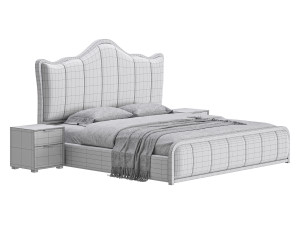 White Upholstered Bed with Headboard Modèle 3D