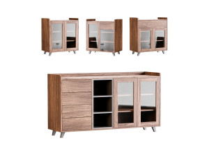 Asian Brown Wood Sideboard 3Dモデル