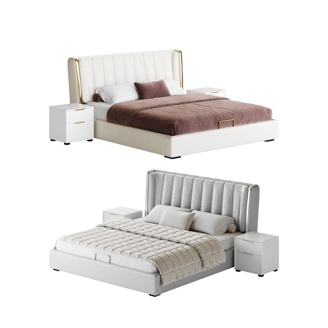 Beige Upholstered Wingback Modern bed I 3Dモデル .c4d .max .obj .3ds .fbx .stl .blend 
