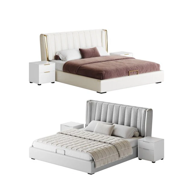 ベージュ布張りウィングバックモダンベッド I 3Dモデル .c4d .max .obj .3ds .fbx .stl .blend 