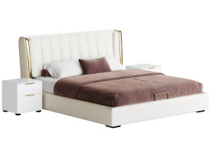 Beige Upholstered Wingback Modern bed I 3Dモデル