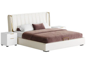 ベージュ布張りウィングバックモダンベッド I 3Dモデル