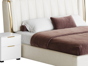 Beige Upholstered Wingback Modern bed I 3Dモデル