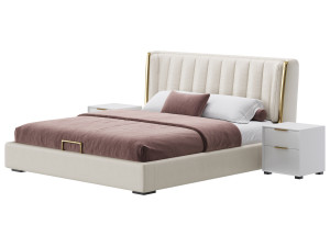 Beige Upholstered Wingback Modern bed I 3Dモデル
