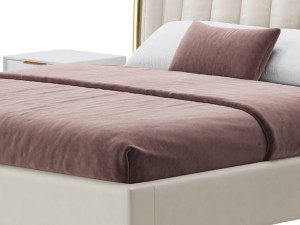 Beige Upholstered Wingback Modern bed I 3Dモデル