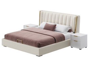 Beige Upholstered Wingback Modern bed I 3Dモデル