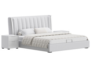 Beige Upholstered Wingback Modern bed I 3Dモデル