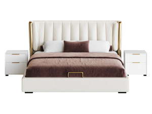 Beige Upholstered Wingback Modern bed I 3Dモデル