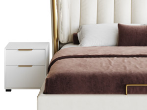 Beige Upholstered Wingback Modern bed I 3Dモデル