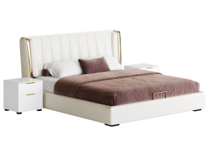 Beige Upholstered Wingback Modern bed I 3Dモデル