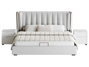 Beige Upholstered Wingback Modern bed I 3Dモデル