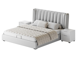 Beige Upholstered Wingback Modern bed I 3Dモデル