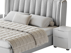 Beige Upholstered Wingback Modern bed I 3Dモデル