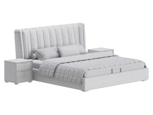Beige Upholstered Wingback Modern bed I 3Dモデル