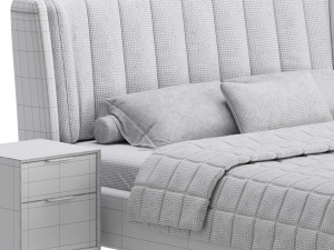 Beige Upholstered Wingback Modern bed I 3Dモデル