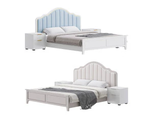 블루 우드 덮개를 씌운 헤드보드 침대 3D 모델