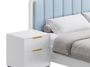 Blue Wood Upholstered Headboard Bed 3D Model
