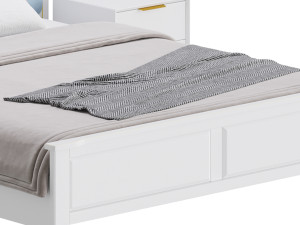 Blue Wood Upholstered Headboard Bed 3D Model
