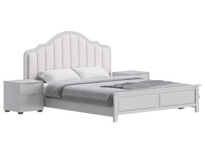 Blue Wood Upholstered Headboard Bed 3D Model