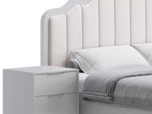 Blue Wood Upholstered Headboard Bed 3D Model