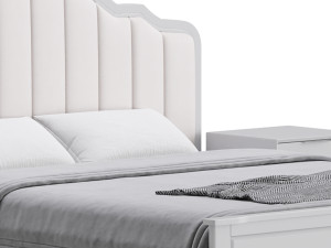 Blue Wood Upholstered Headboard Bed 3D Model