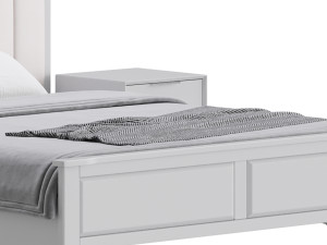 Blue Wood Upholstered Headboard Bed 3D Model