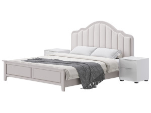 Blue Wood Upholstered Headboard Bed 3D Model
