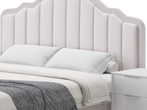 Blue Wood Upholstered Headboard Bed 3D Model