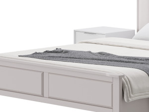 Blue Wood Upholstered Headboard Bed 3D Model