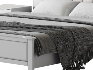 Blue Wood Upholstered Headboard Bed 3D Model
