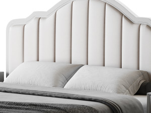 Blue Wood Upholstered Headboard Bed 3D Model