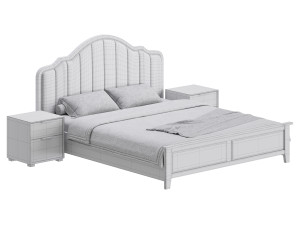 Blue Wood Upholstered Headboard Bed 3D Model