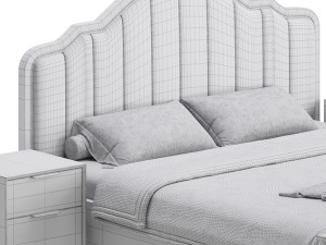 Blue Wood Upholstered Headboard Bed 3D Model