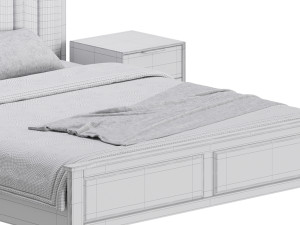 Blue Wood Upholstered Headboard Bed 3D Model