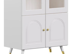 Cabinet Included White Closed Back Wooden Standard Bookcase 3D Model