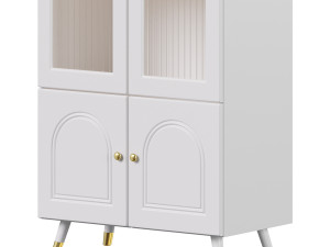 Cabinet Included White Closed Back Wooden Standard Bookcase 2 3D Модель