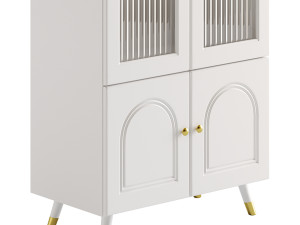 Cabinet Included White Closed Back Wooden Standard Bookcase 2 3D Модель